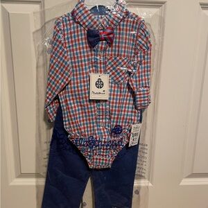 Beetle & Thread Blue and Red Plaid Baby Outfit with Bow Tie